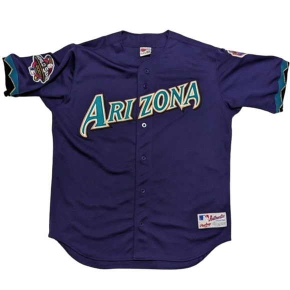 Rawlings Men's 48 B&T Arizona D-Backs 2001 MLB World Series Purple Teal Jersey - Picture 1 of 13